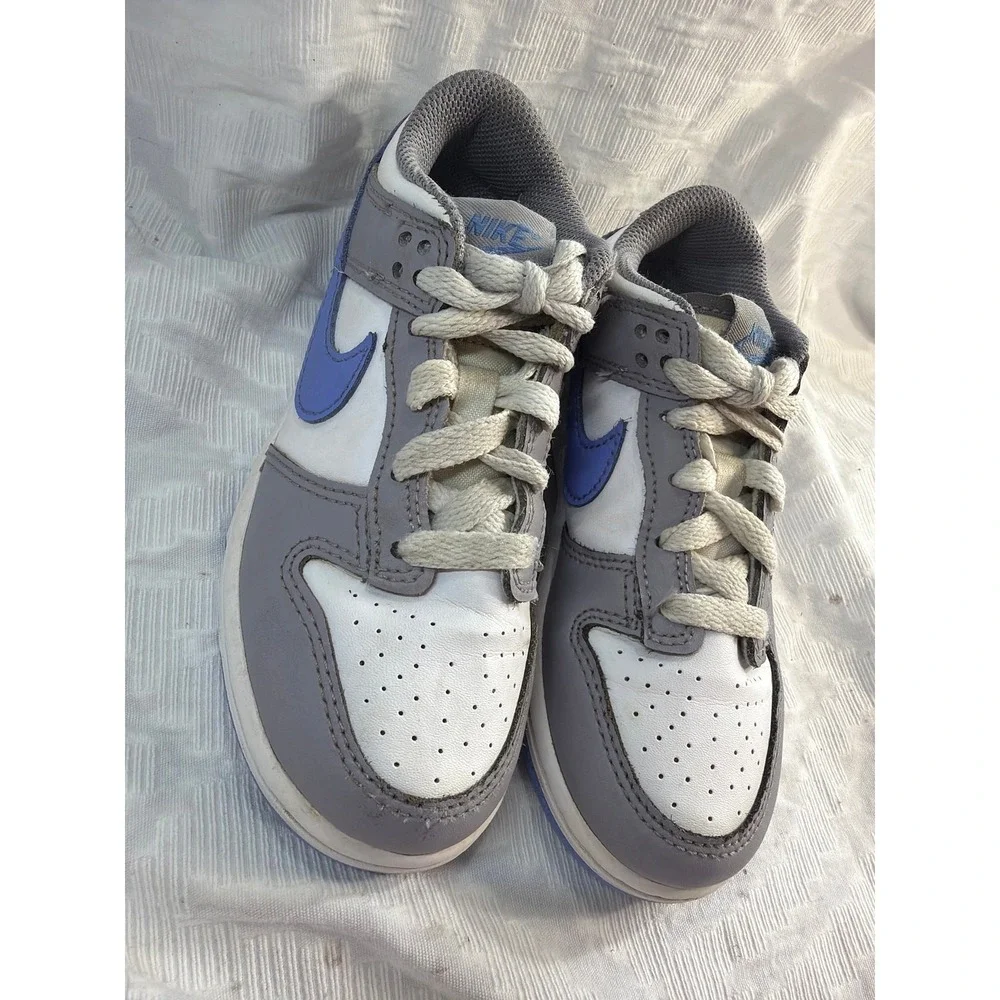 Nike Dunk Low GS White Gray Blue Casual Shoes Kids 13C FB9108-121